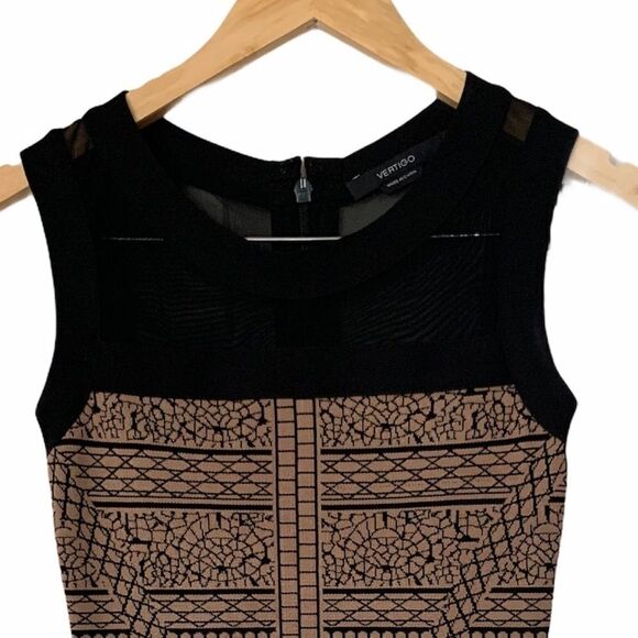 EUC Vertigo Bodycon Black Tan Aztec Print Dress S - Picture 9 of 9